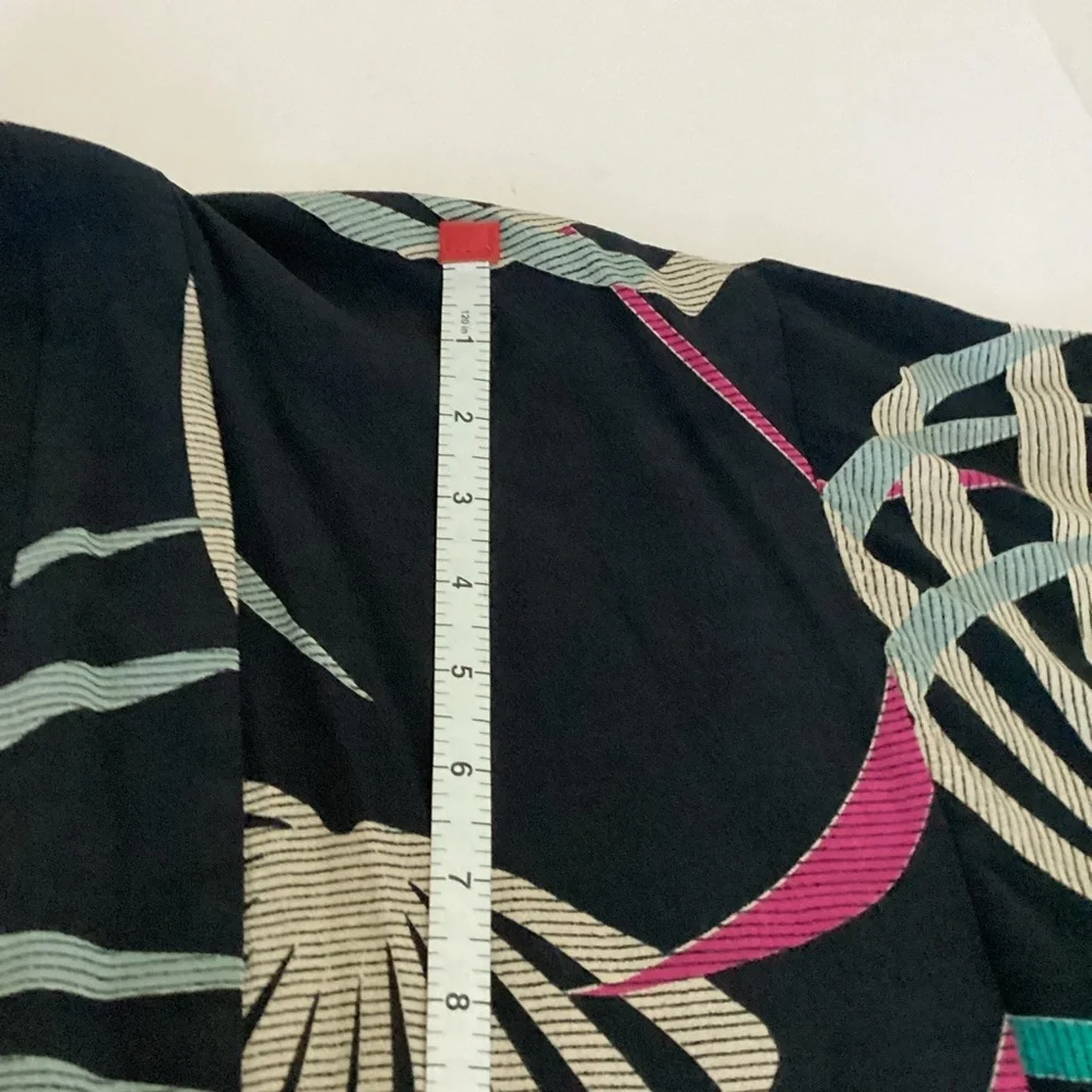 Maeve Kira Long Kimono Jacket Womens Size XS/S Black Tropical Floral Pockets - Picture 14 of 15